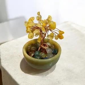 Gemstone Wire Tree Citrine Style Bonsai Crystal Decor in Pot