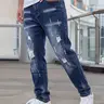 Men's Ripped Stretch Stretchy Slim Fit Classic Denim Jeans, Streetwear Fashion Straight Leg for Daily Wear, Casual Long Pants, All Seasons, Button Fly Closure