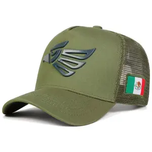 Unisex Trucker Cap with Mexican Eagle Patch Design, Flexible Snapback Closure & Airy Mesh Panel, Lightweight Black Hat, Perfect for Summer Camping, Hiking, Driving and Everyday Casual Dressing