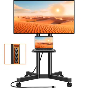 Rfiver Rolling TV Stand with Power Outlet, Mobile TV Stand with Upgraded Wheels for 32-70 Inch TVs, Height Adjustable Mobile TV Cart up to 88lbs, Portable TV Stand for Outdoor, Home, Office