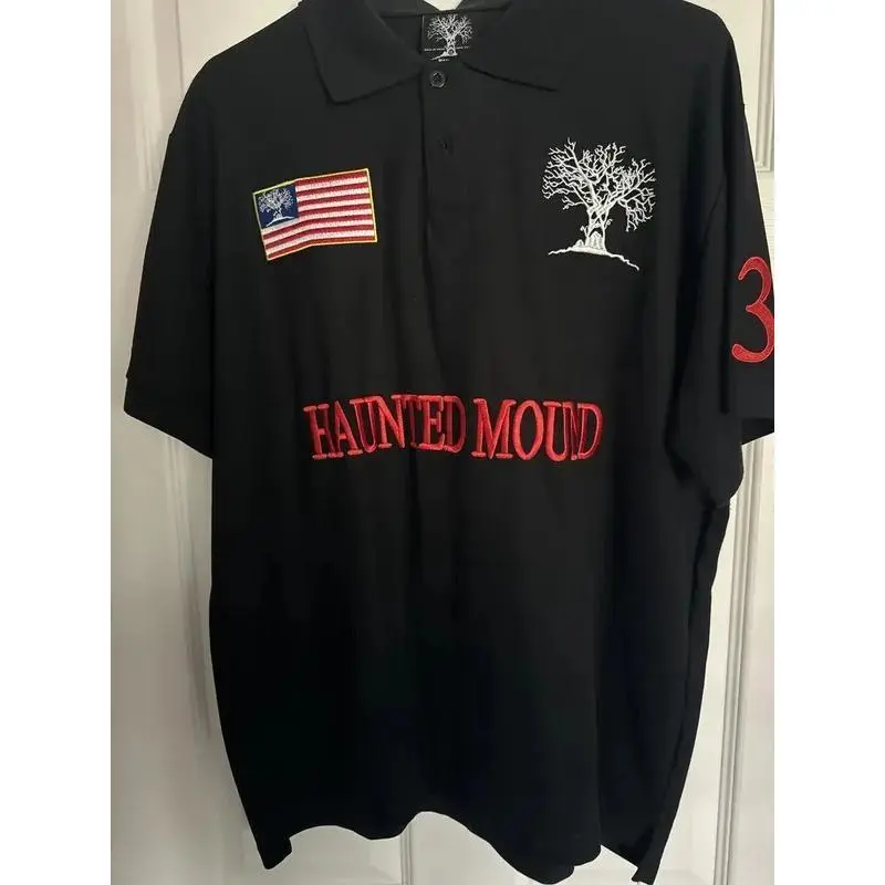 Haunted Mound Polo Shirt America Retro Street Hip Hop Short Sleeve