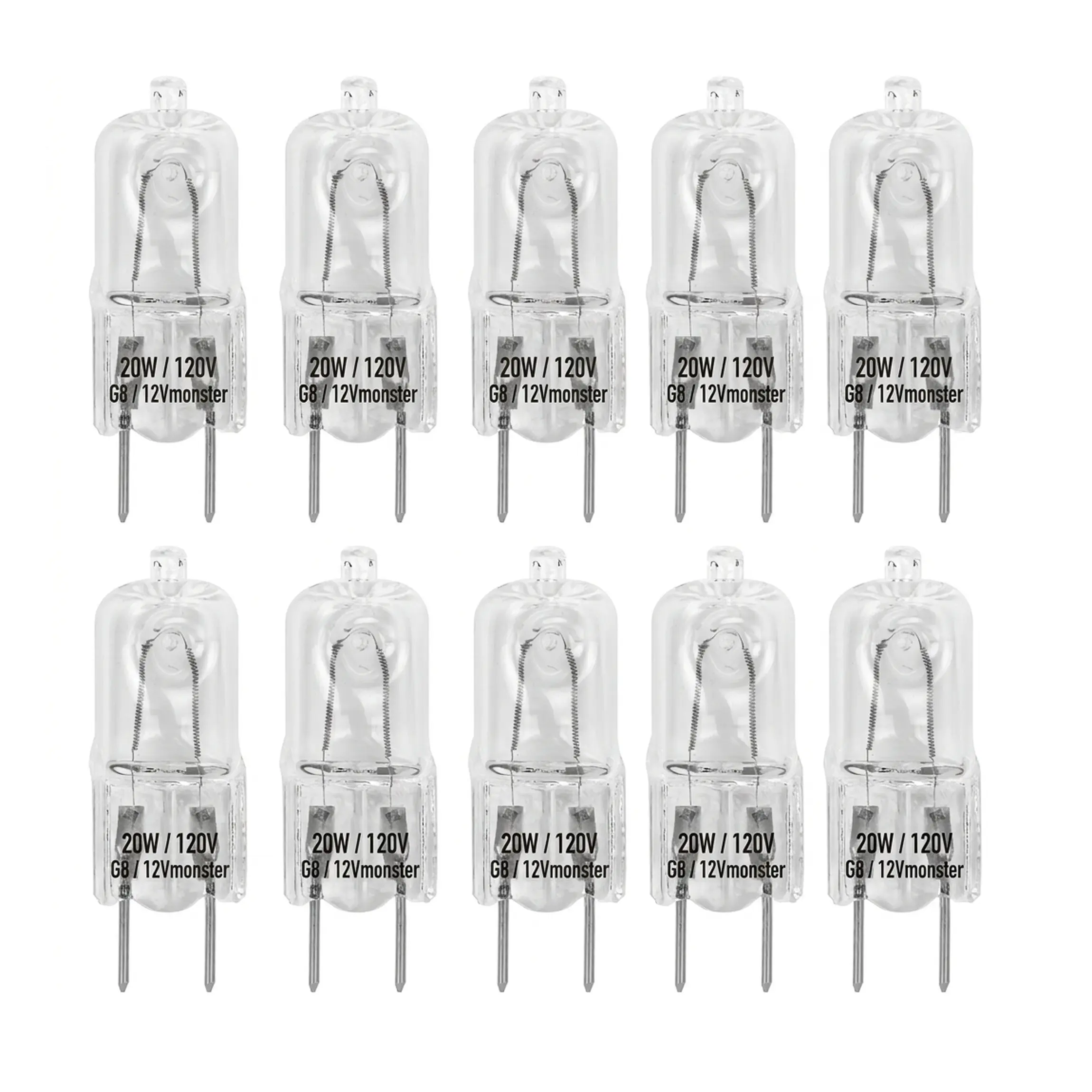 G8 Halogen Light Bulbs 20W 120V, T4 JCD Bi-Pin Base (8mm), Dimmable Warm White, Under Cabinet & Appliance Replacement, 10-Pack Clear Glass Capsule Bright Upgrade Bulbs
