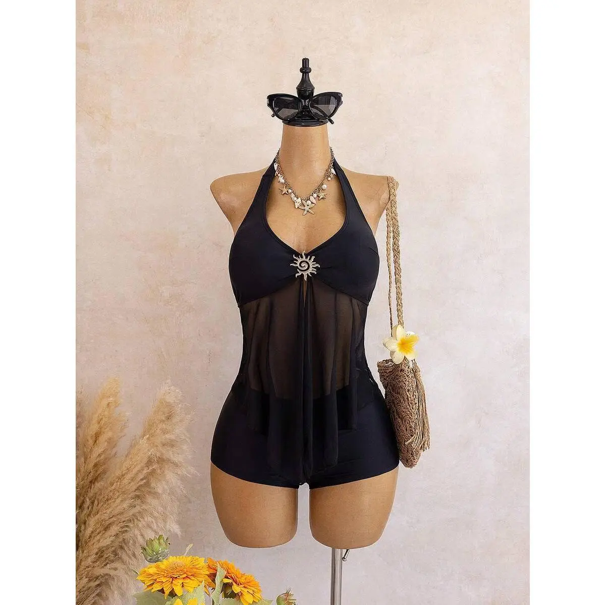 Women's Plant Pattern Tankini Set, Elegant 2 Piece Twist Front Bathing Suit with Shorts, High Elasticity Swimwear with Removable Pads, Swimsuits, Tankini Swimsuits