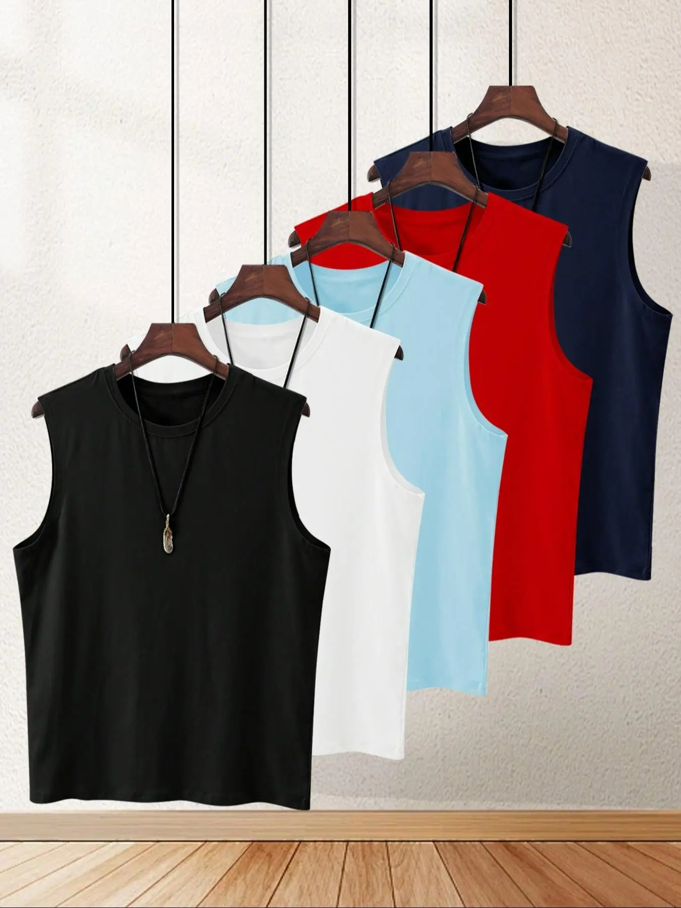 5Pcs Men's Solid Color Sleeveless Tank Tops, Basic Classic Crew Neck Loose Fit Athletic Workout Vest, Breathable Casual Summer Gym Sleeveless Shirts Multipack Menswear