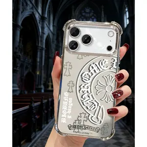 Gothic Cross Pattern iPhone Case - Four-Corner Drop Protection with Electroplated Finish Compatible with iPhone 17/16/15 Pro Max| Premium Fashion Edition Protective