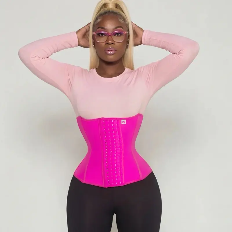Women's Soft Blush Pink Short-Torso Waist Trainer Shapewear - Cotton Compression Corset with Adjustable Rods Support for Everyday Wear, Fitness