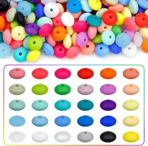 180PCS 12mm Silicone Lentil Beads – 30 Assorted Colors Abacus Spacer Beads for DIY Jewelry, Lanyards, Keychains, and Craft Accessories