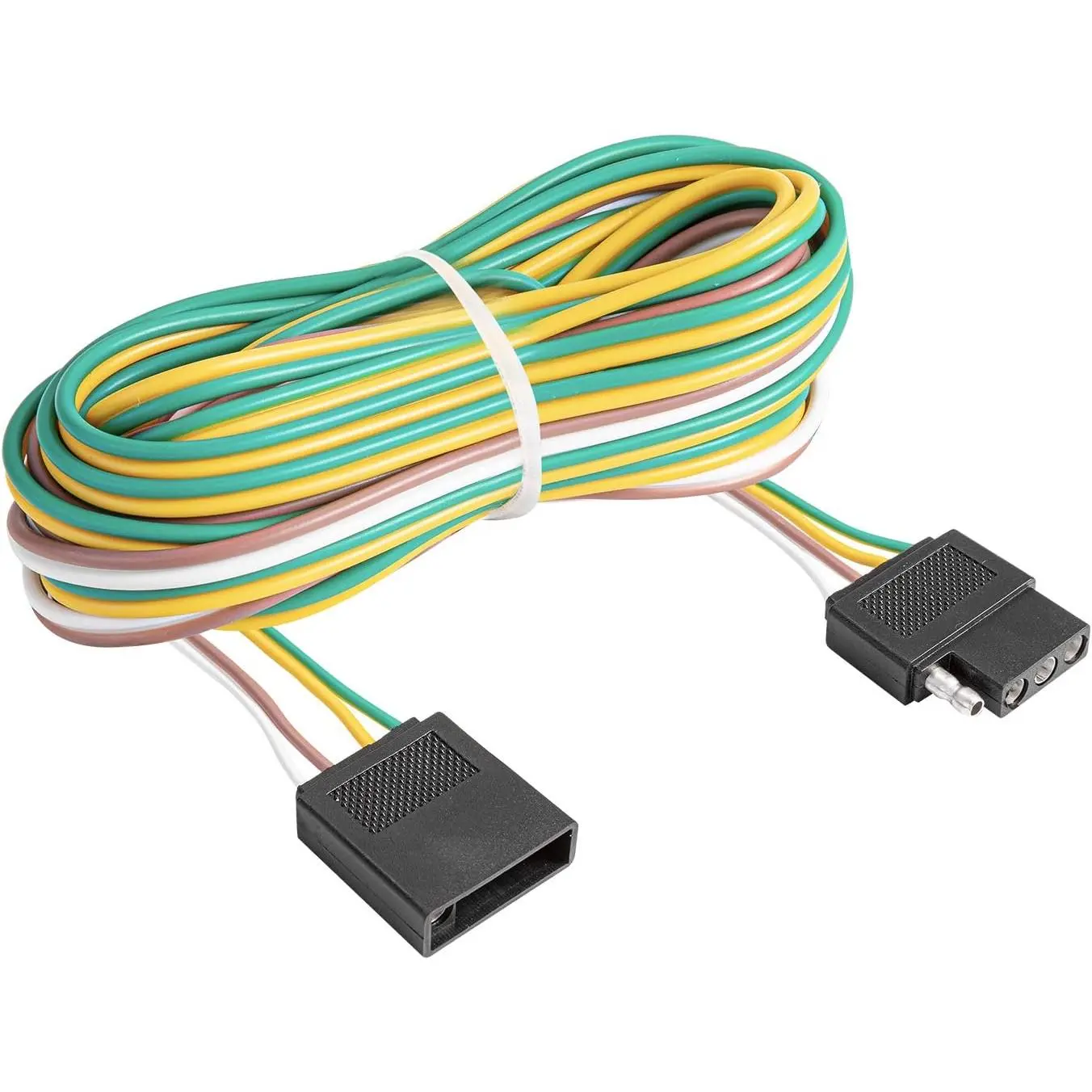 25ft 4-Pin 18-Gauge Trailer Light Wire Harness Extension, 4-Way Flat Wiring Connector, Automotive Vehicle Accessory for Trailer, Boat