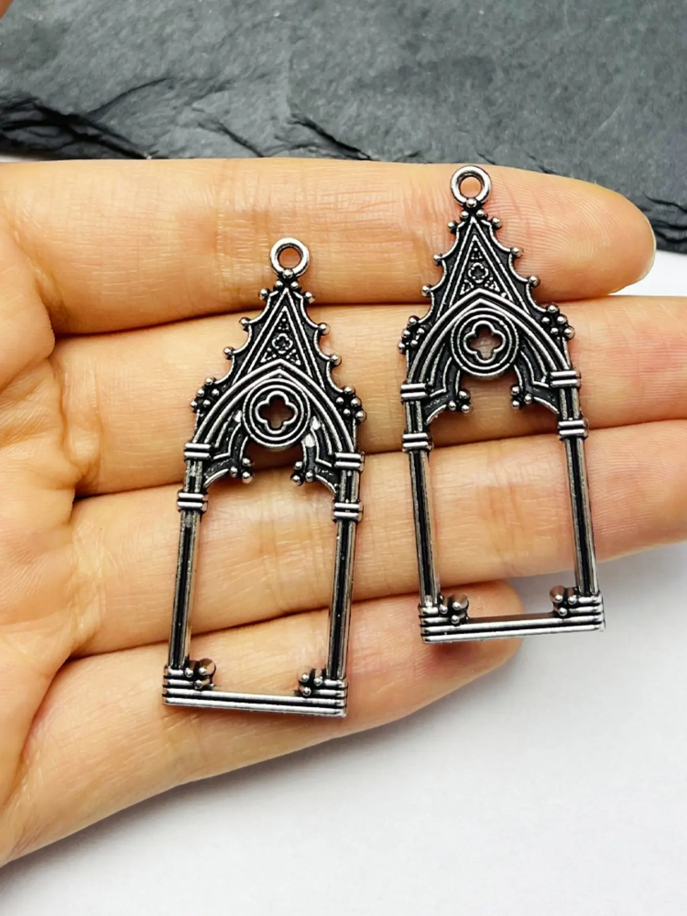 2 Pieces Gothic Vintage Hollow out Castle Church Pendants DIY Accessories for Earrings Necklaces and Jewelry