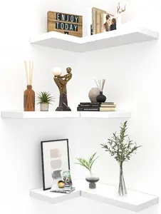 Floating Corner Shelves with Invisible Brackets Set of 3, Corner Shelves Wall Mounted, for Home Bedroom Living Room Office- 16.1" x 11.5" (Pure White)