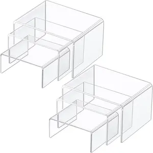 2 Sets Acrylic Display Risers Product Stand Jewelry Display Riser Shelf Showcase Fixtures for Dessert Cupcake Candy Figure Action Showcase Clear Small Set