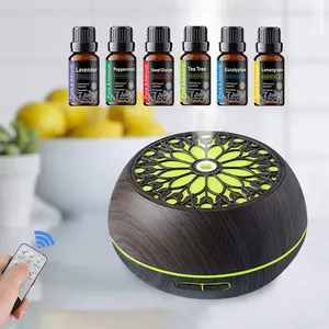 550ml Commercial Aroma Diffuser with 6 Premium Essential Oil Blends, Silent Operation, Remote Control and LED Light, Suitable for Lobby/Spa Air Purifier Essential Oil Aroma Diffuser Humidifier Aroma Oil Wood Grain Design