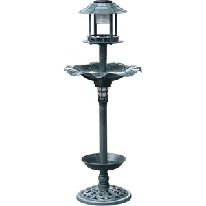 BTEXPERT 28 Inch Height Pedestal Antique Vintage Light weight Outdoor Garden Bird Bath Accent Decoration Fleur de Lis Accents-Yard Patio Decor Green