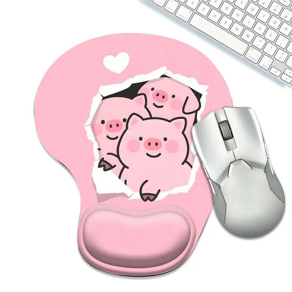 Cute Pink Pig Ergonomic Mouse Pad with Wrist Rest, Funny Piglet Non-Slip Gaming Mouse Pad, Kawaii Animal Mouse Mat for Laptop, Office, Computer, Pain Relief Memory Foam Desk Pad