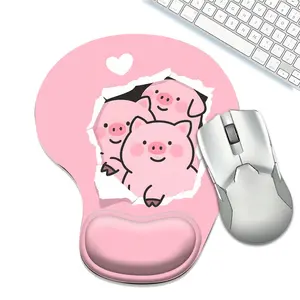 Cute Pink Pig Ergonomic Mouse Pad with Wrist Rest, Funny Piglet Non-Slip Gaming Mouse Pad, Kawaii Animal Mouse Mat for Laptop, Office, Computer, Pain Relief Memory Foam Desk Pad