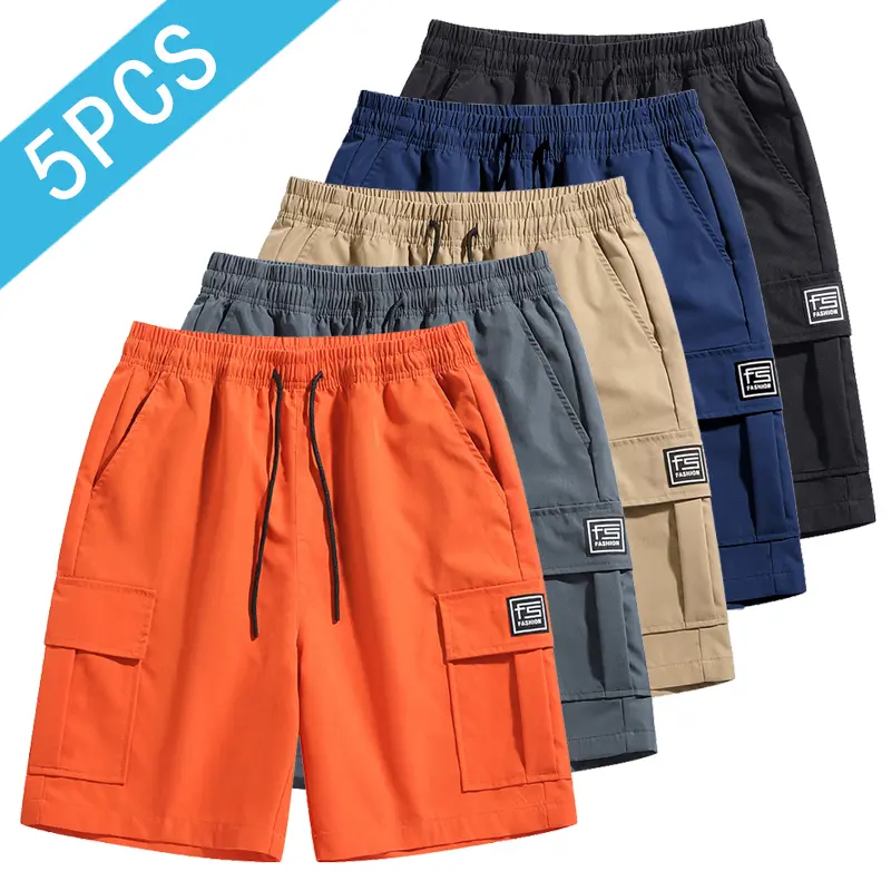 5-Pack Men’s Cargo Shorts Set – Men’s Sportswear, Durable Tear-Resistant Fabric, Multi-Functional Pockets, Breathable Casual Fit, Stylish Design, Suitable for Hiking, Jobsite Work, Summer Wear, Beige