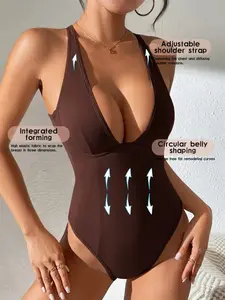 Women's Deep V Neck Tummy Control Bodysuit, Body Shaper Girdle, Adjustable Straps, Waist Cinch, Butt Lifter, Sexy Shapewear for Daily, Party, Yoga, Office