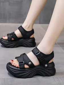 Women's Sporty Sandals Summer New Thick Sole Velcro Women's Open Toe Beach Shoes Student Casual Women's Sandals Adjustable Slides