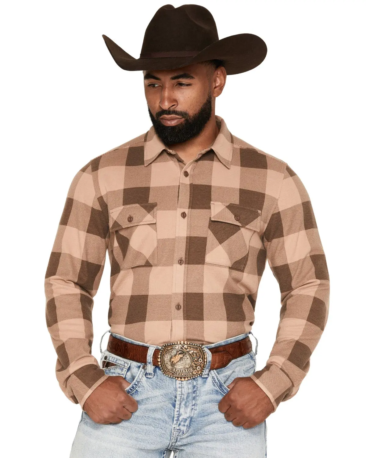 Cody James Men's Men'S Range Rider Plaid Print Long Sleeve Button-Down - Cjfa26k2-Tan