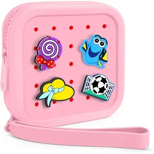 Small Silicone Pouch for Purse – Portable Organizer Bag, Mini Cosmetic Bag Holds Lipsticks, Coins, Travel Accessories, Zipper Pouch, Small Makeup Bag With 5 Charms(Pink)