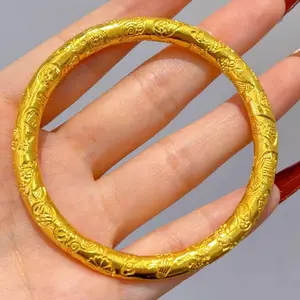 Ancient Method Bracelet Solid Closed End Gold Carving Bracelet Children's Style Retro Style Light Luxury Premium，
