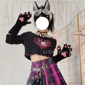 Sexy Cat Claw Plush Fabric Full-Finger Gloves, Furry Mitts, Harajuku Costumes, Girls' Comic-Con Cosplay Fashion Accessories
