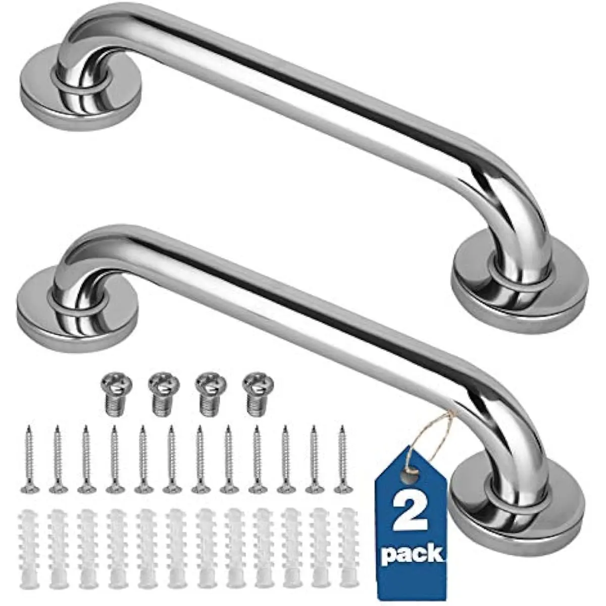 2 Pack Shower Grab Bar, Stainless Steel Bathroom Grab Bar, Shower Handle Bath Handle, Safety Bars for Shower Chair Bench, Grab Bars Senior, Elderly, Handicap(12 Inch)