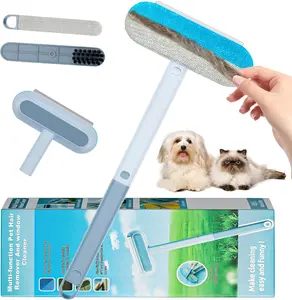 【4 in 1】Pet Hair Removal Tool, Multi-functional, Reusable, Washable Lint Cleaner for Dog and Cat Hair, Gentle on Furniture, Effective on Carpets, Clothing, Bedding,Pet Hair Remover for Furniture, Cat/Dog Hair Remover with Extra long Handle Adjustable Set