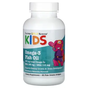 California Gold Nutrition Kid’s Omega-3 Fish Oil, Natural Strawberry, 60 Fish Gelatin Softgels