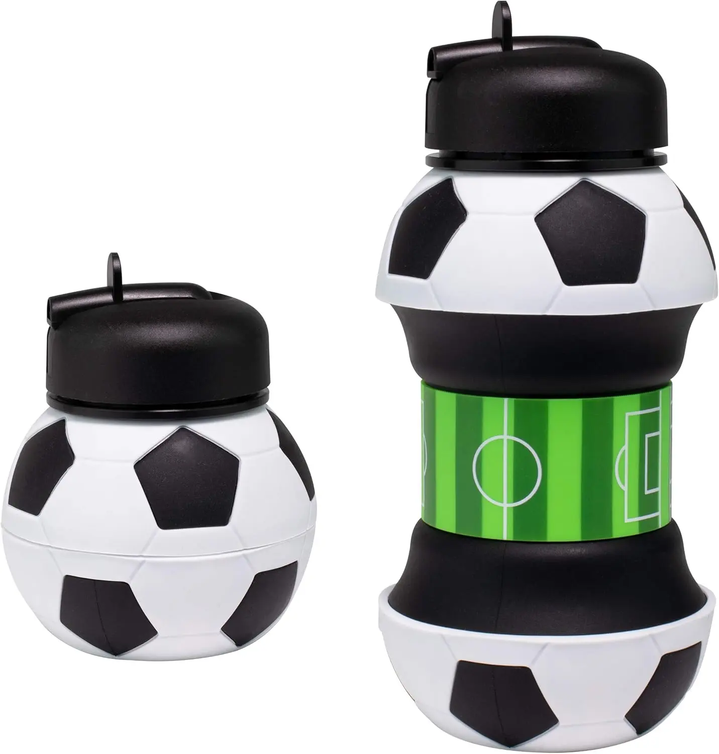 Maccabi Art Foldable Silicone Soccer Ball Travel Water Bottle for Kids - 18 oz BPA-Free Leakproof Spout, Easy-Carry Clip, Large Reusable Hiking Playtime Drinkware, Leakproof Water Bottle, Drinkware Bottles