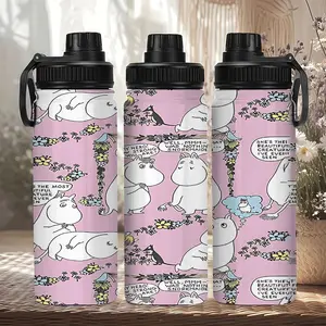 1pc 20oz Moomin Pink Comic Style Portable stainless steel insulated water bottle,Leak-Proof Travel Tumbler,Keep beverages hot or cold longer-for Outdoor Use,A perfect gift choice for holidays like Christmas and New Year.