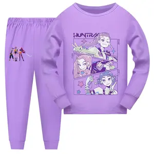 KPop Hunters Kids Pajama Set Rumi Mira Zoey HUNTR/X Long Sleeve Top & Pants Purple Cartoon Sleepwear Outfit Soft Breathable Nightwear Boys Girls Ages 4-12