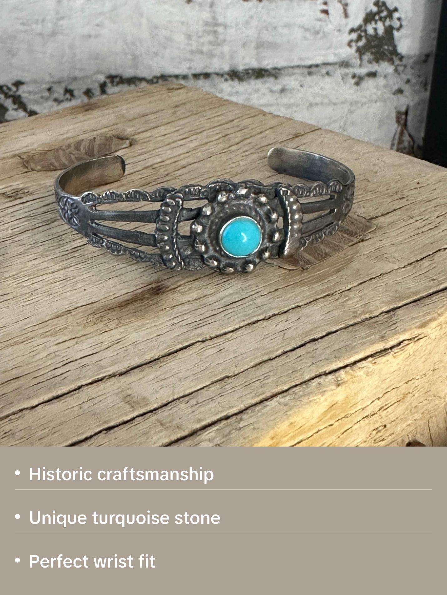 Harvey Era Navajo Sterling Silver Turquoise Cuff Bracelet