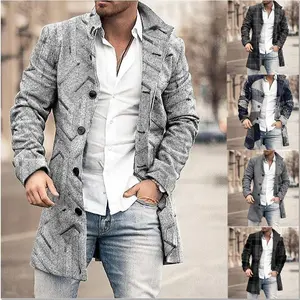 2025 woolen printed jacket men's casual autumn and winter new lapel long jacket Menswear Coats