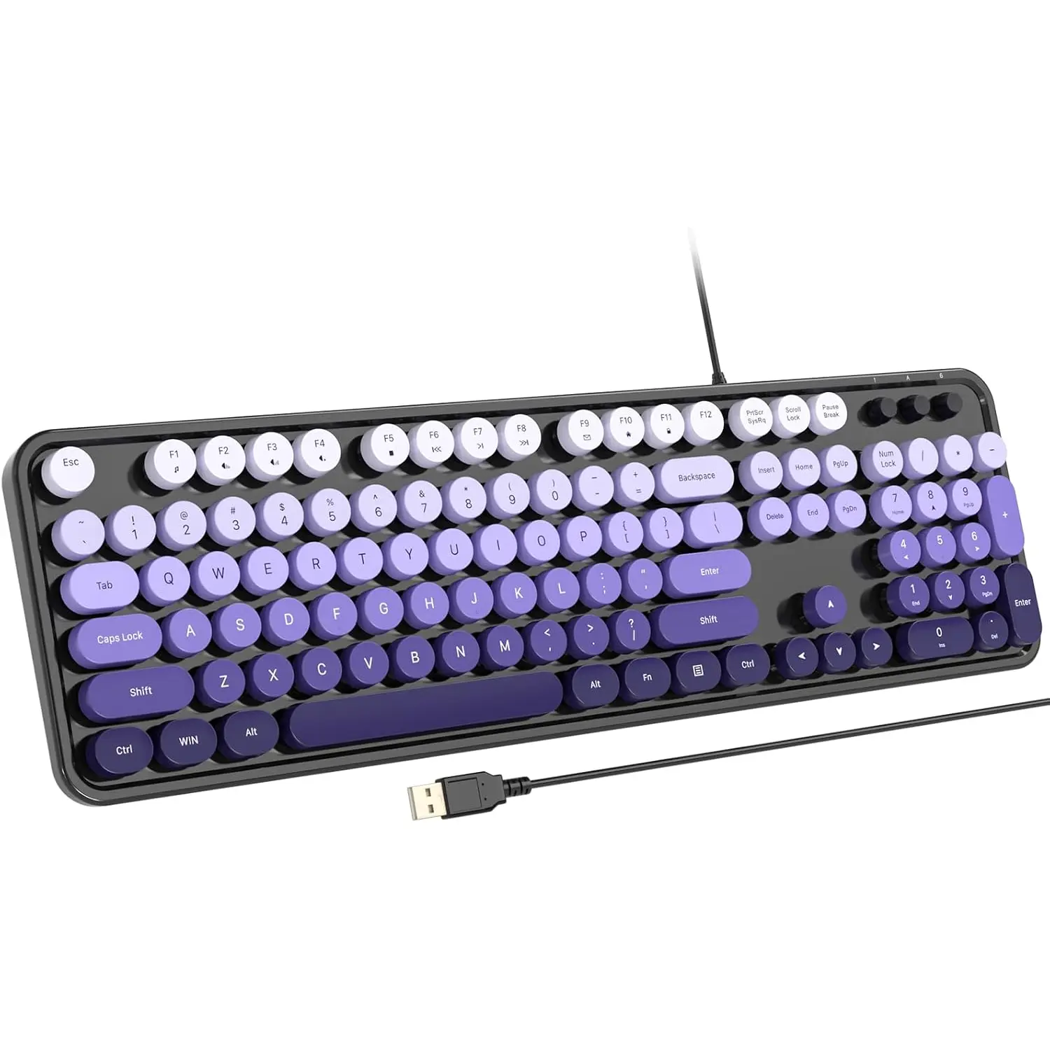 Atelus Computer Keyboard Wired, Retro USB Keyboard with Large Number Pad, Caps Indicators, Foldable Stands, Full Size Typewriter Keyboard for Windows PC Laptop (Black Purple)
