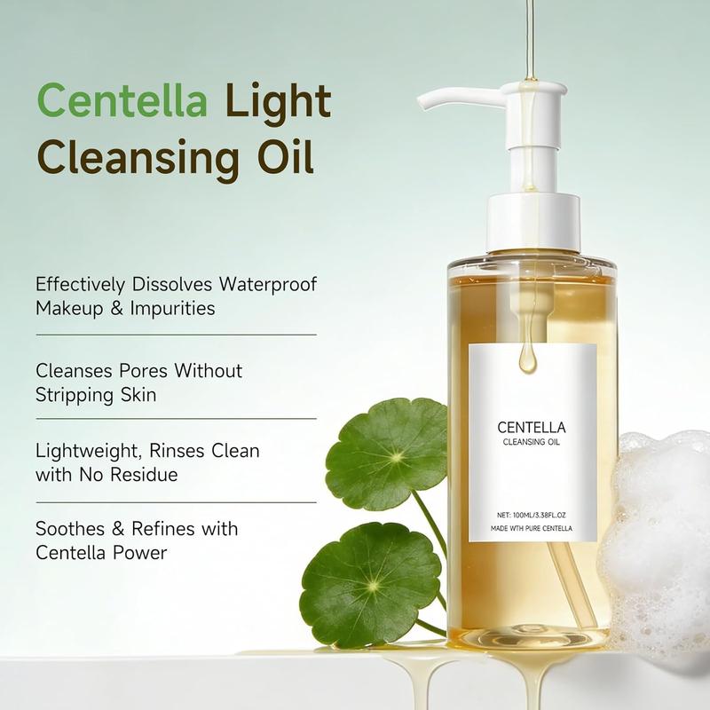 Centella Light Cleansing Oil Gentle Oil Cleanser for Face with Cica & Vitamin E Dual-Boost Formula Double Cleansing Lightweight Makeup Remover Hydrating Facial Daily skincare routine, natural ingredients, moisturizing facial oil, soothing cleansing oil