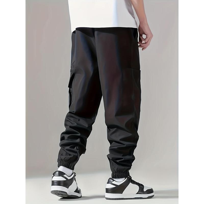 Men's solid color cargo pants with pockets and zippers, regular fit, durable and wear-resistant, suitable for everyday wear, street style men's casual trousers.