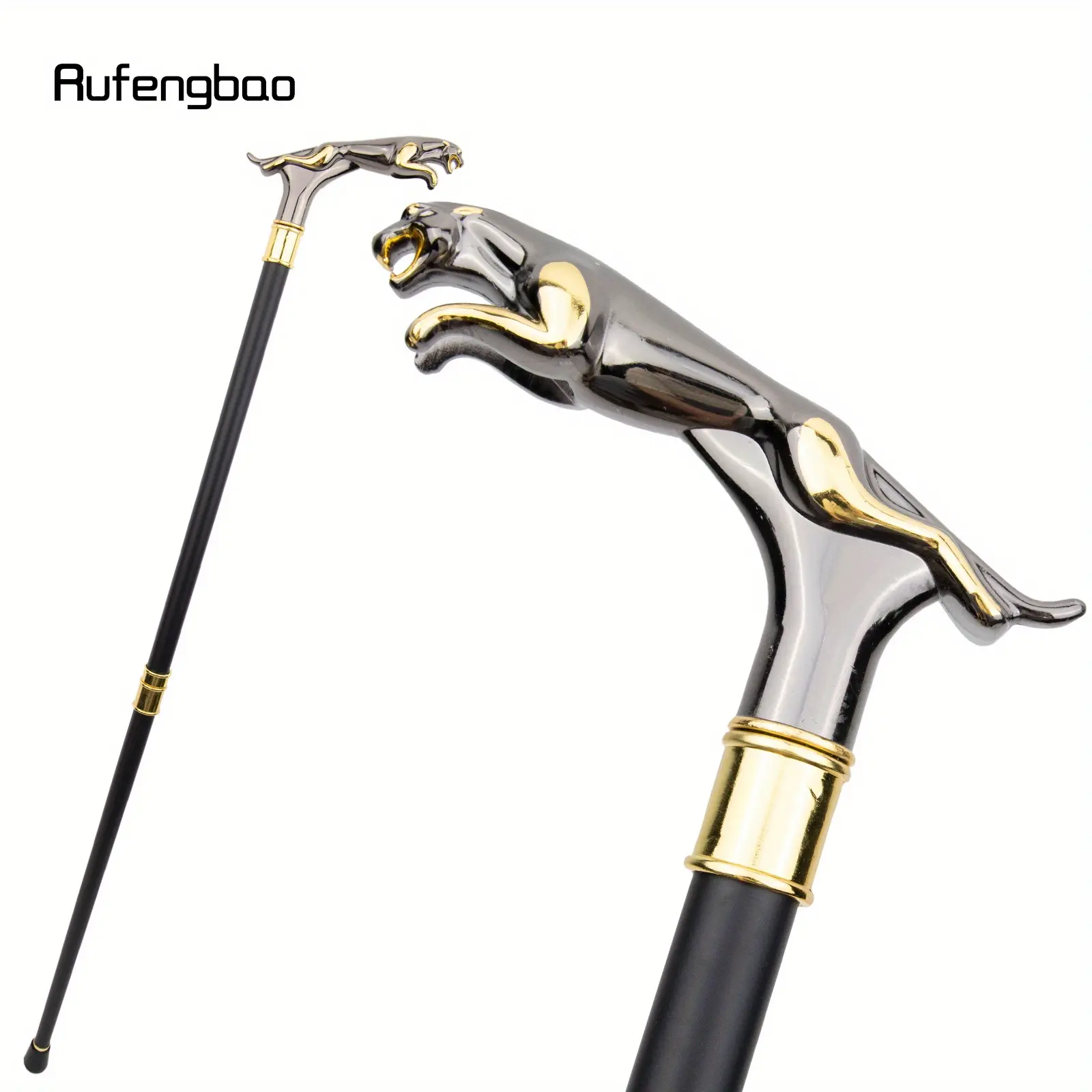 Golden Black Leopard with Tail Fashion Stick for Party Decorative Cane Elegant Crosier Knob Stick Party Event Props Photo Prop Party Accessory 93cm