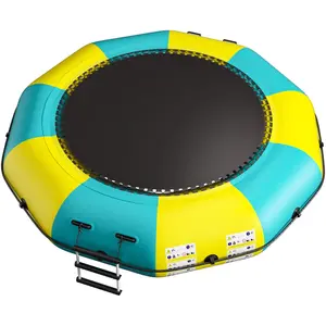 Inflatable Water Trampoline, Recreational Water Bouncer, Adults Youth Floating Rebounder with 4-Step Ladder, Portable Bounce Swim Platform for Pool, Lake, Water Sports