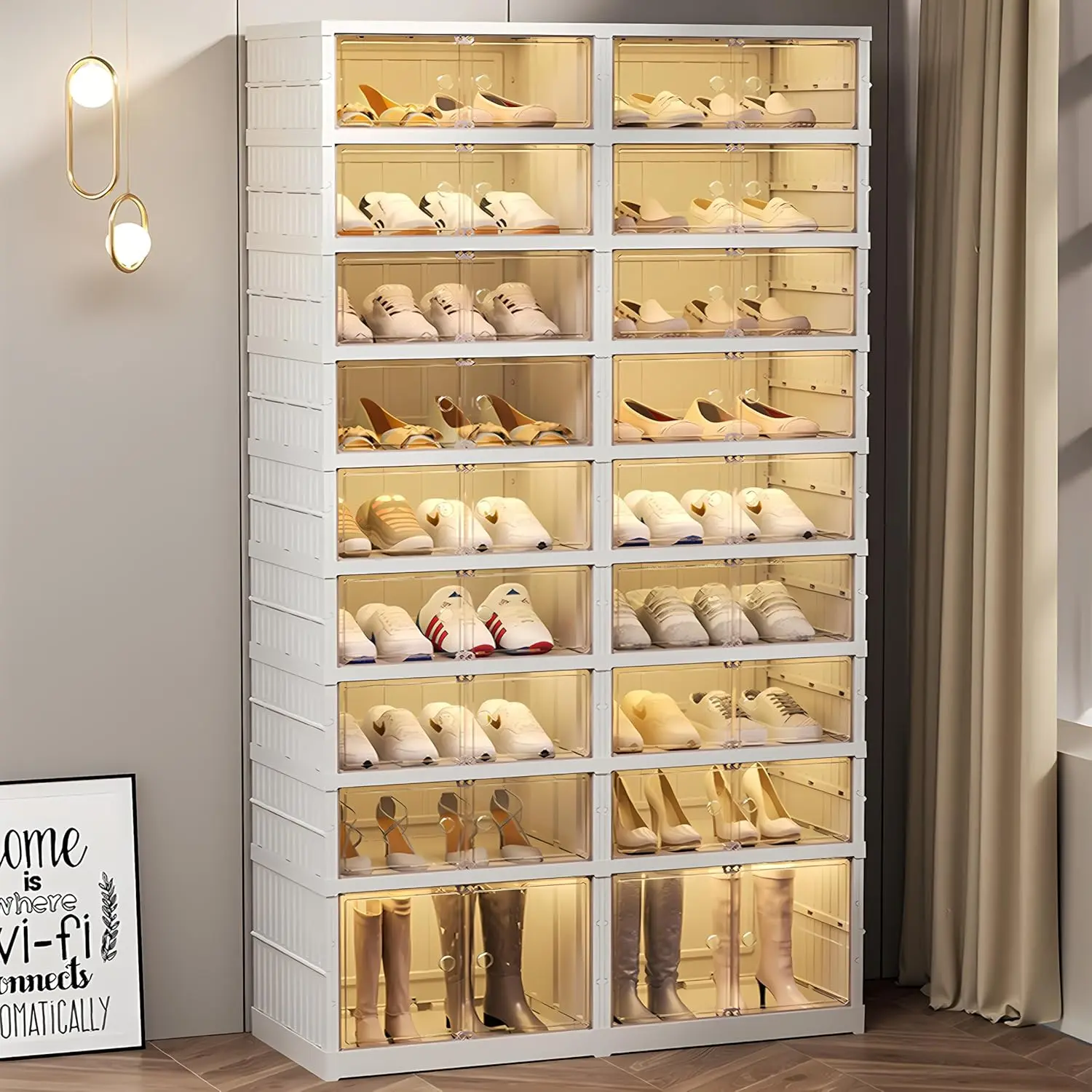 Lingrong 9-Tier Foldable Shoe Rack Organizer for Closet Plastic Shoe Shelf Collapsible Shoes Storage Box Clear Shoe Boxes Stackable