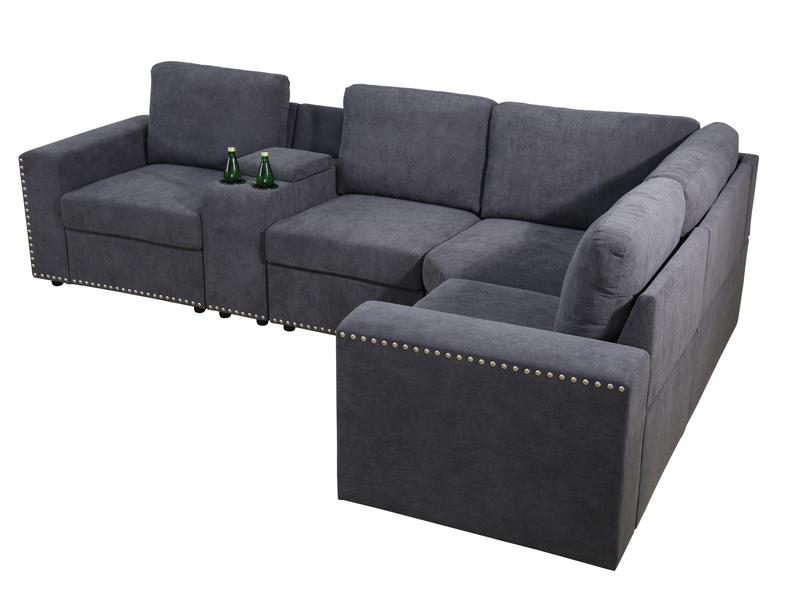 Dark Grey Corduroy 5-Piece Sofa Set - Modular Sectional for Living Room & Small Space