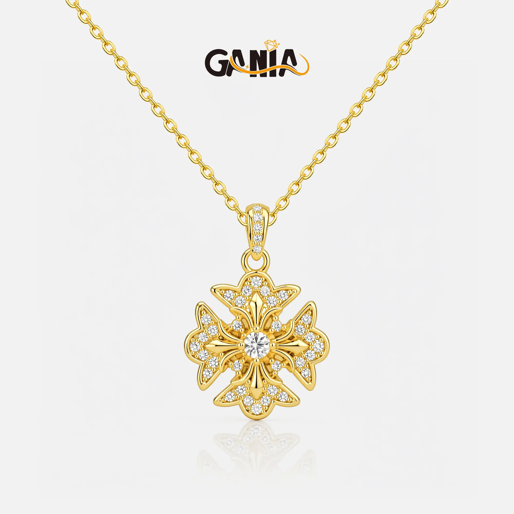 GANIA 18K Gold-Plated Vintage Snowflake Cross Pendant Necklace: Featuring a delicate chain with exceptional craftsmanship and adorned with lustrous accents, this piece makes the perfect gift for birthdays, anniversaries, and holidays.