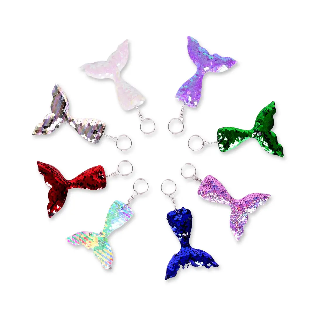 SET of 10 Mermaid Sequin Keychains – Glitter Backpack Charms & Party Favors for Kids