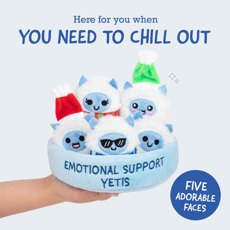 Emotional Support Yetis by Relatable – Cuddly Stuffed Animals, Plushies, and Cute Stuff, Great Gift Ideas for Loved Ones of All Ages, Includes 5 Plushies with Carrying Basket