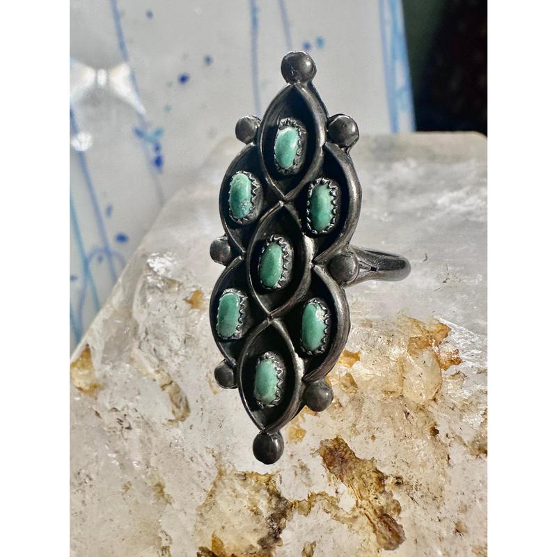 Zuni ring long turquoise size 4 sterling silver women
