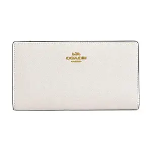 COACH Slim Wallet for Women – Crossgrain Leather with Gold-Tone Logo Snap Closure, Chalk White