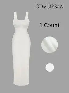 Women's Solid Backless Tank Dress, 1 Count Casual Sleeveless U Neck Maxi Dress for Summer, Women's Clothing for Daily Wear