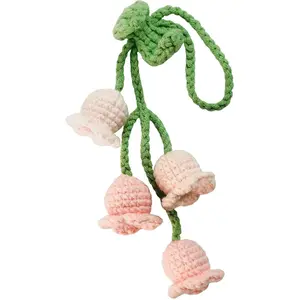 Crochet Flowers Pendant,Hanging Ornaments, Handmade Car Rear View Mirrors Decor,Keychain and Bag Charm Gift for Women Girls (Pink Gradient Lily of The Valley)