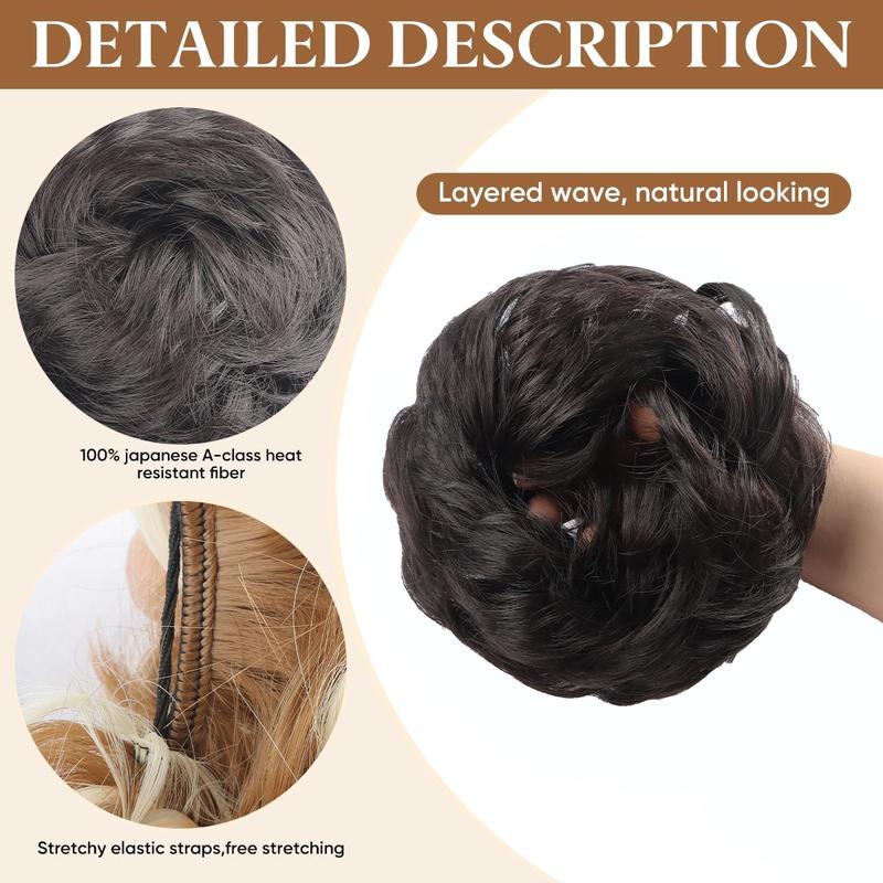 Messy Bun Hair Piece Wavy Synthetic Chignon Scrunchies for Instant Volume Elastic Bun Ponytail Hair Extensions Thick Hairpieces for Women 1.50 oz