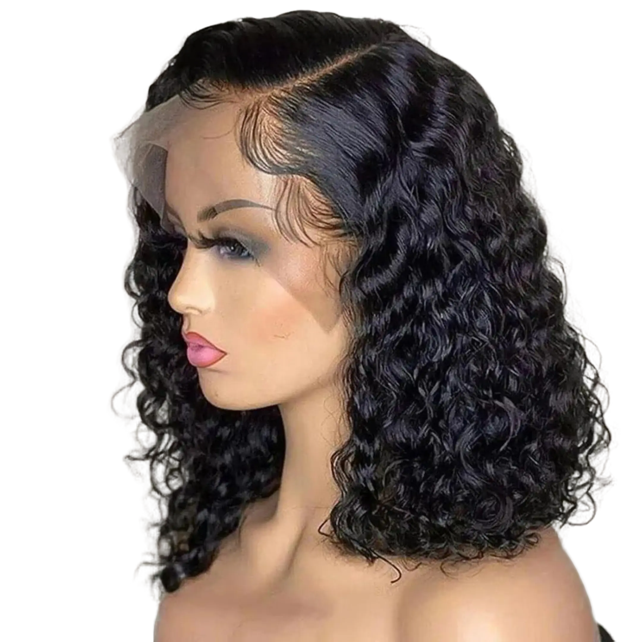 13x4 HD Lace Front Wigs Pre Plucked With Baby Hair Natural Hairline 14 Inches Water Wave Glueless Short Bob Style Layered Wig 180% Density Loose Curly Hair Lace Closure Wig Heat Resistant Fiber Suitable for Women Ladies Daily Party Wear Lace Frontal Wigs